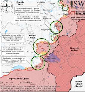 mappa della situazione del fronte in donbass 2 ottobre 2024