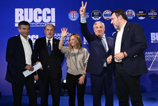 MAURIZIO LUPI MARCO BUCCI GIORGIA MELONI MATTEO SALVINI E ANTONIO TAJANI A GENOVA 1