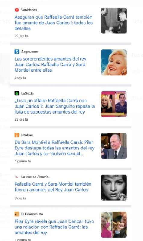 quotidiani spagnoli sulla presunta relazione tra raffaella carra e re juan carlos