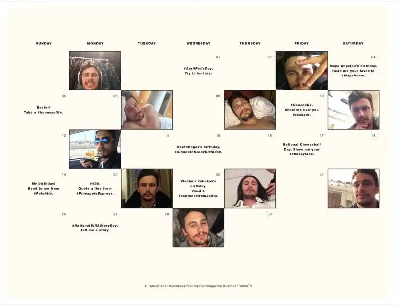 il calendario di james franco su paper 13