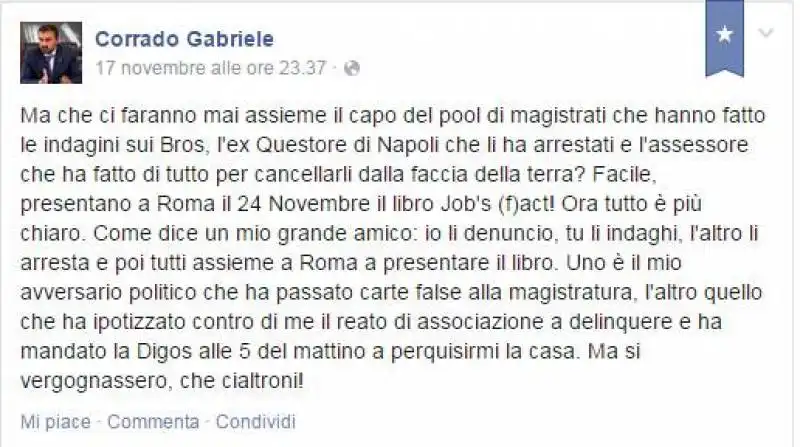 IL POST DI CORRADO GABRIELE SU SEVERINO NAPPI E IL PM 