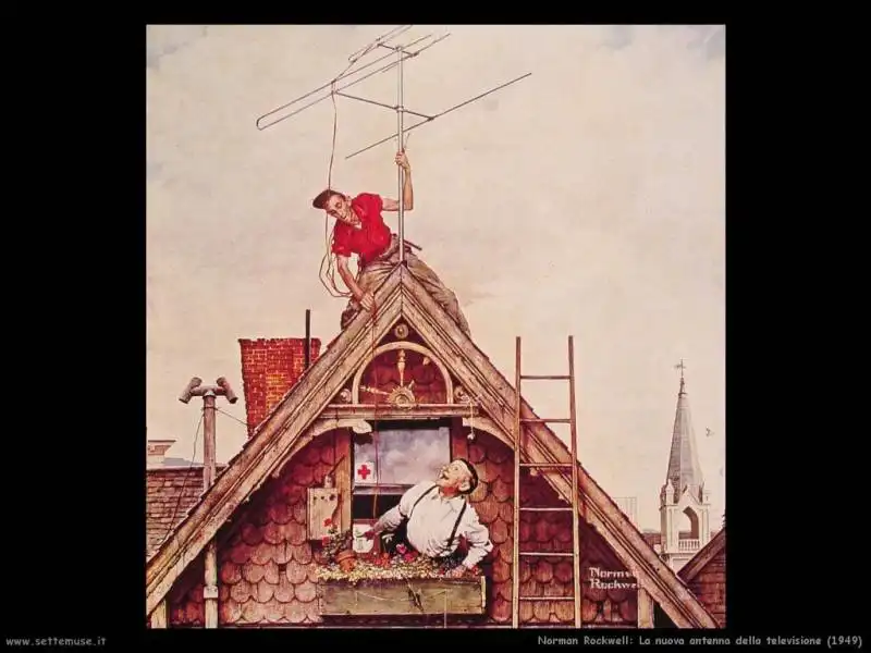 norman rockwell 017 la nuova antenna della televisione 1949