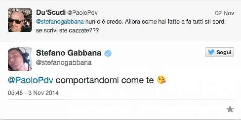 stefano gabbana twitta a report su moncler  7