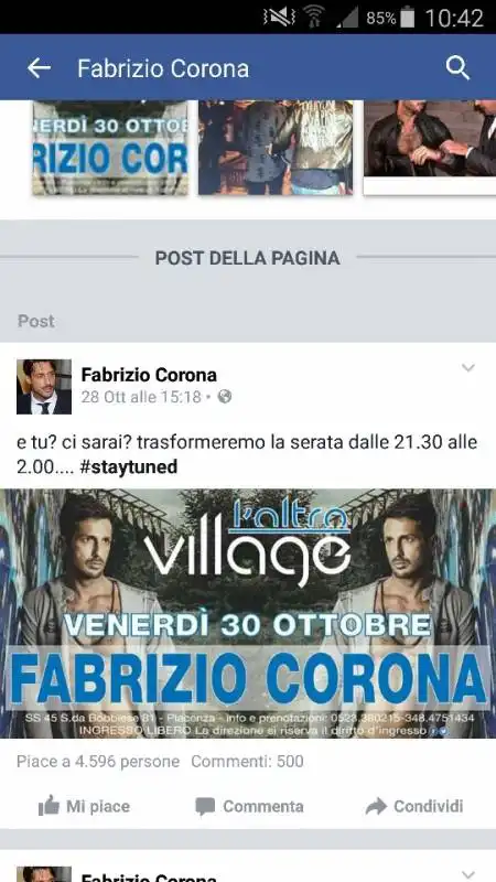 fabrizio corona  l altro village piacenza