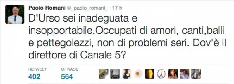 IL TWEET DI PAOLO ROMANI CONTRO BARBARA DURSO