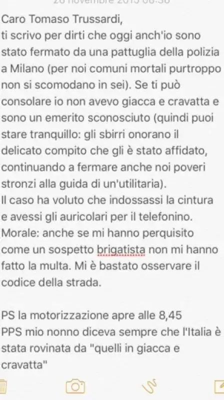 lettera di matteo grandi a tomaso trussardi