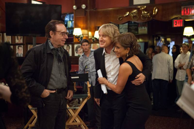 peter bogdanovich con owen wilson e jennifer aniston sul set di tutto puo succedere a broadway