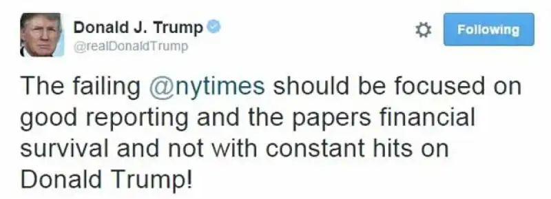 trump twitta contro il nyt