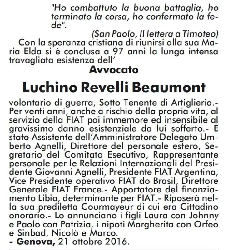 il necrologio di luchino revelli beaumont 