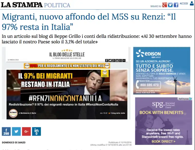 la stampa riprende le notizie del blog di grillo