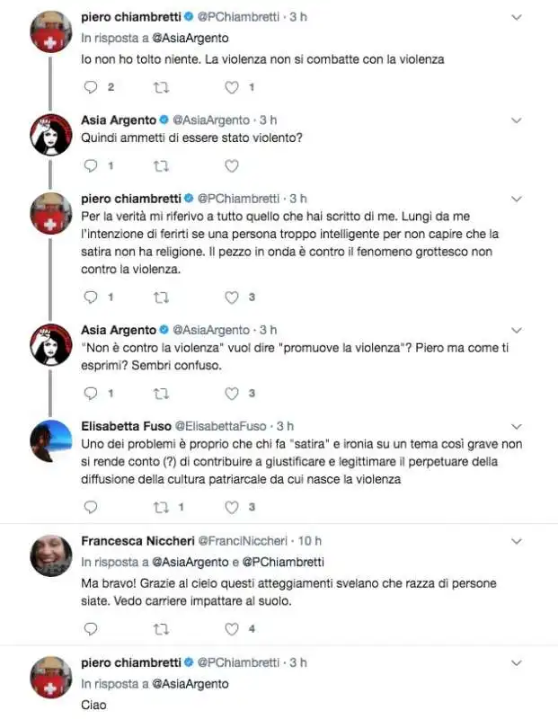 ASIA ARGENTO CONTRO PIERO CHIAMBRETTI   