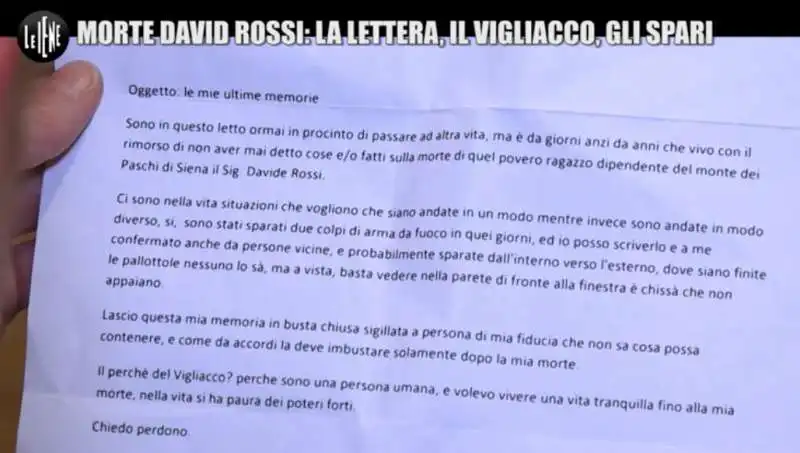 LA LETTERA ANONIMA PER LA VEDOVA DI DAVID ROSSI DA LE IENE