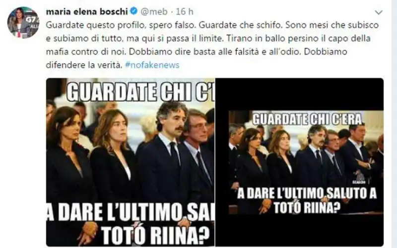 MARIA ELENA BOSCHI PUBBLICIZZA IL FINTO MEME SUI FUNERALI DI RIINA