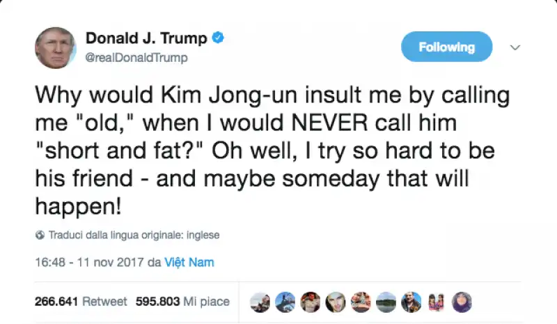 tweet trump su kim jong