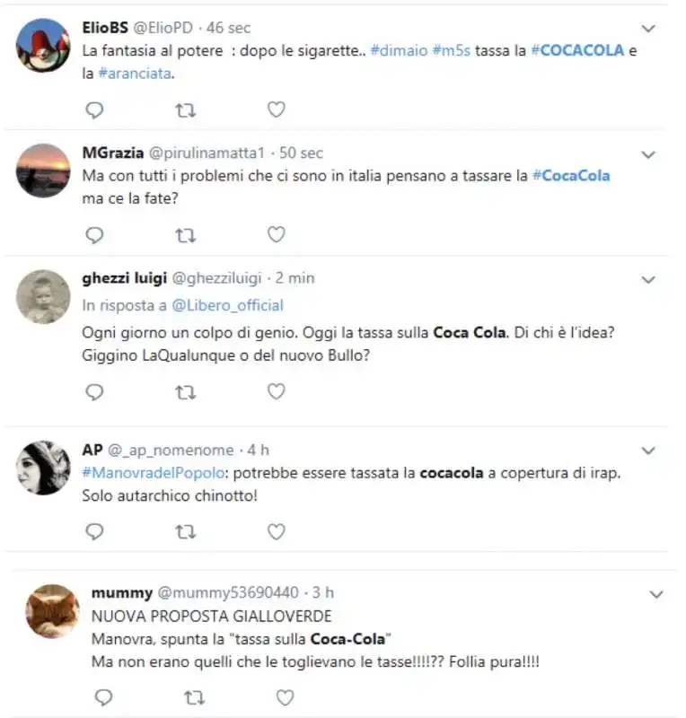 tweet contro il governo per la tassa sulla coca cola 2