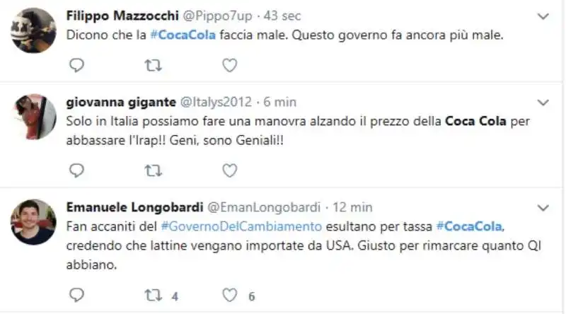 tweet contro il governo per la tassa sulla coca cola 5