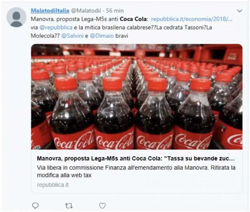 tweet contro il governo per la tassa sulla coca cola 9