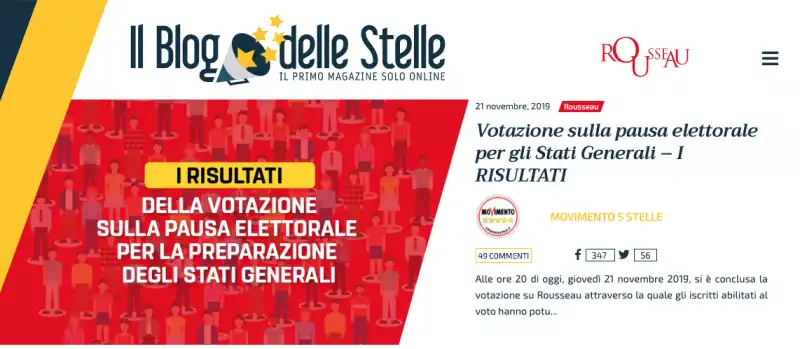 I RISULTATI DELLA CONSULTAZIONE DI ROUSSEAU SULLE REGIONALI IN EMILIA E CALABRIA SUL BLOG DELLE STELLE