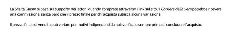 il disclaimer sul sito del corriere per gli articoli con i consigli per gli acquisti