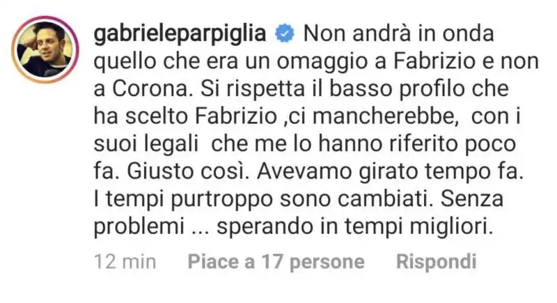 la risposta di gabriele parpiglia alla diffida di fabrizio corona