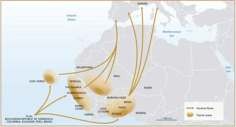 le rotte della cocaina dall'africa occidentale