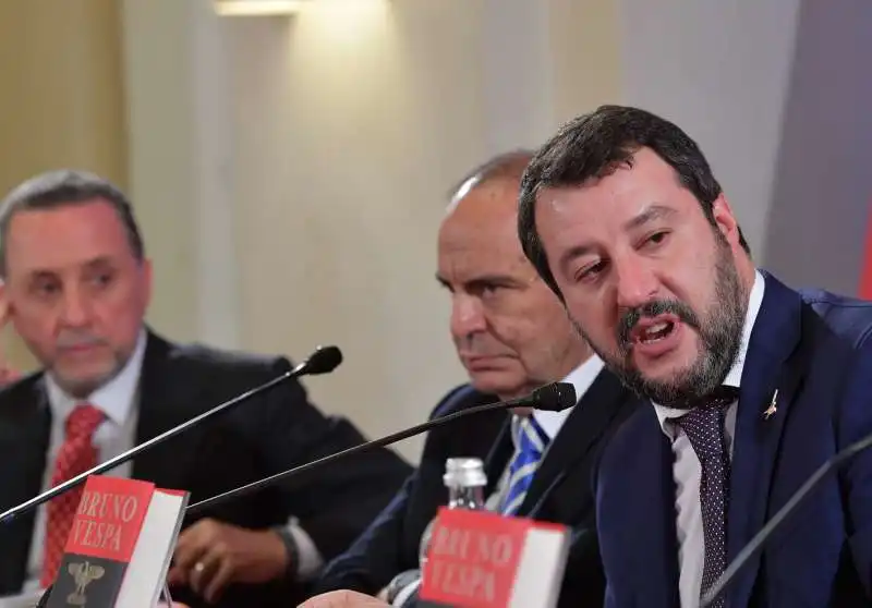 matteo salvini  bruno vespa  antonio polito  foto di bacco