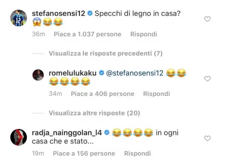 sensi e nainggolan su lukaku instagram