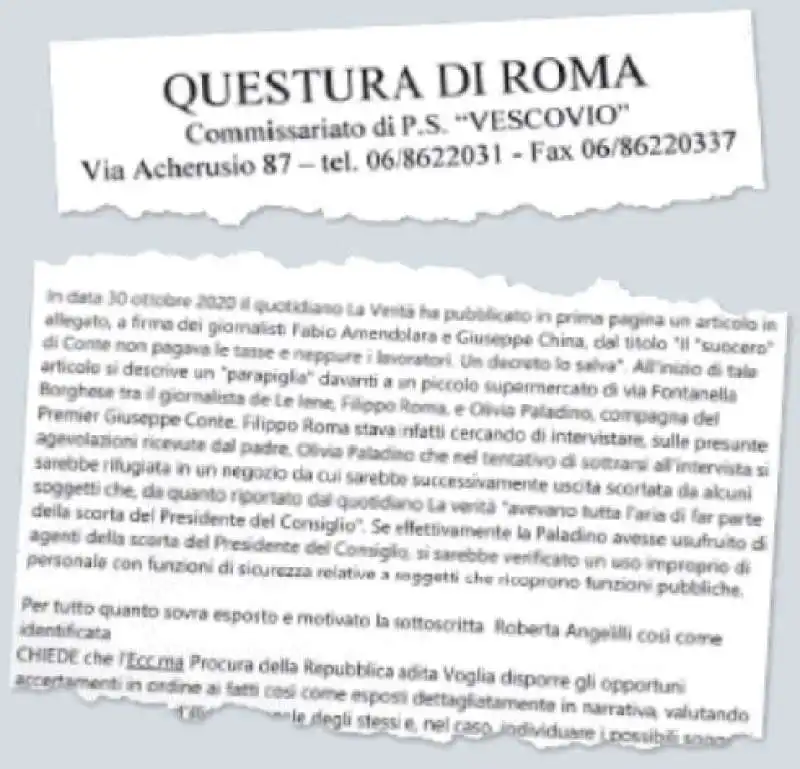 ESPOSTO CONTRO CONTE IN CUI SI FA RIFERIMENTO ALL USO DELLA SCORTA PER OLIVIA PALADINO