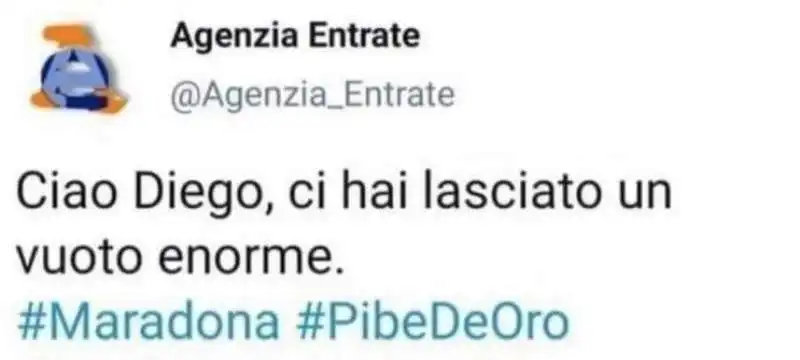 il finto tweet dell agenzia delle entrate sulla morte di maradona