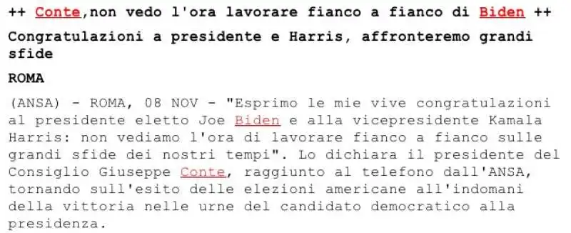 IL SECONDO COMUNICATO DI CONTE SU BIDEN