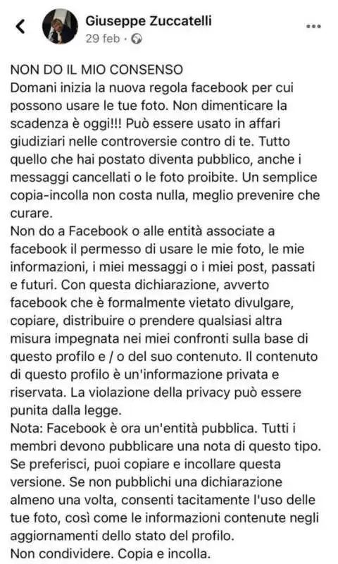 la catena di sant antonio condivisa da giuseppe zuccatelli su facebook