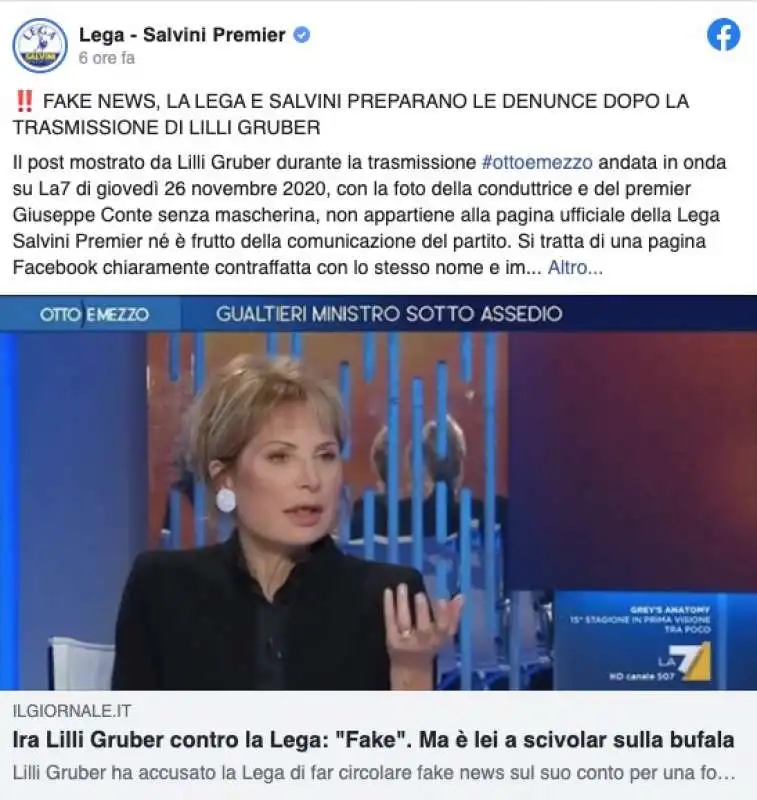 lega salvini premier contro la fake news di lilli gruber