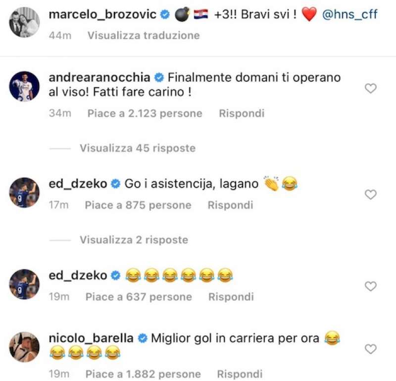 I COMMENTI DEGLI INTERISTI ALL autogol brozovic malta croazia