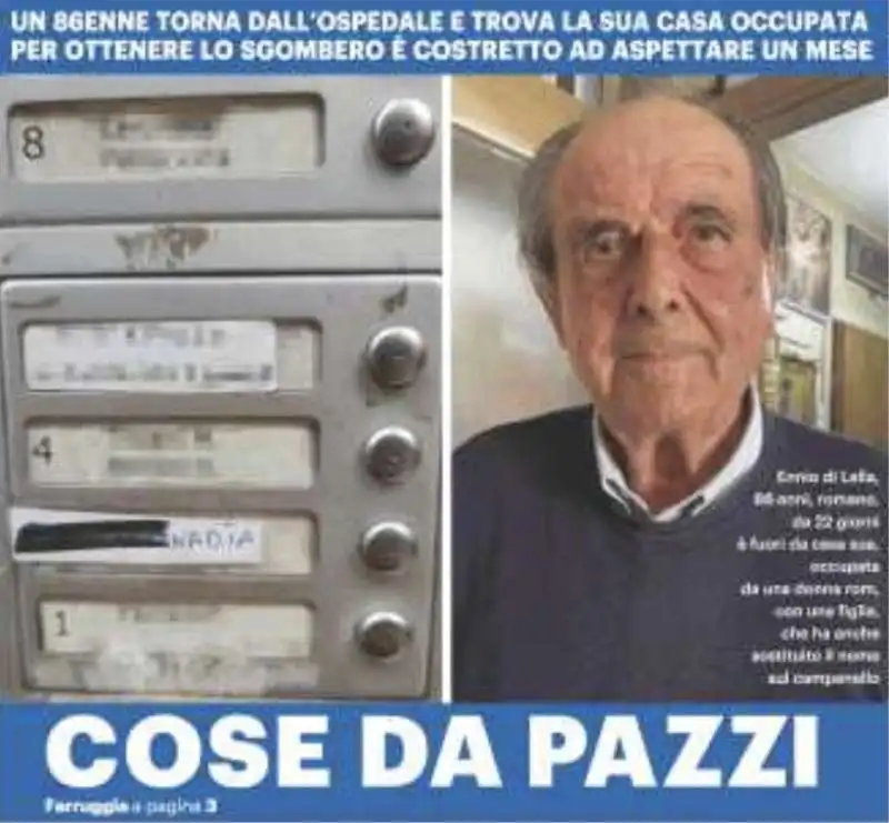 IL CASO DI ENNIO DI LALLA NELLA PRIMA PAGINA DEL QUOTIDIANO NAZIONALE