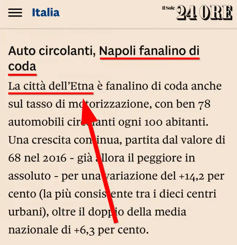 Sole 24 Ore - L'Etna trasferito a Napoli