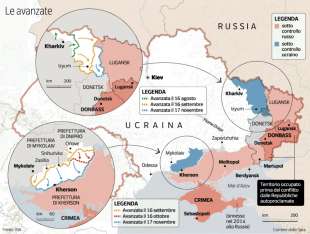 GUERRA IN UCRAINA - MAPPA DELLE AVANZATE AL 18 NOVEMBRE 2022 - GRAFICA CORRIERE DELLA SERA