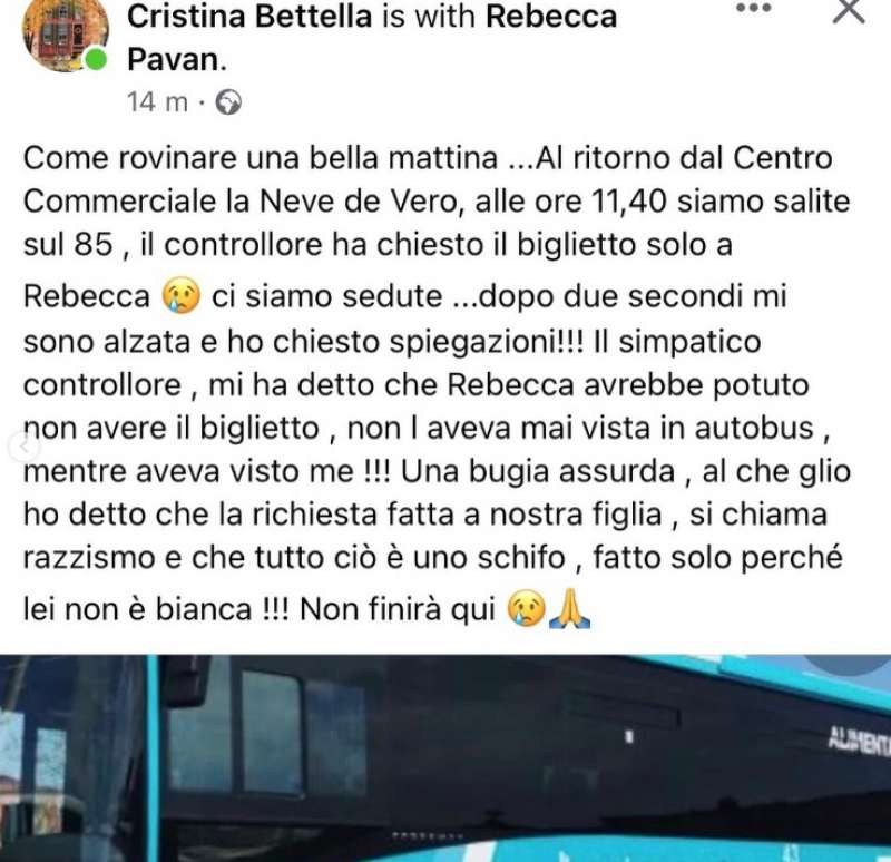 il post di rebecca pavan e la madre