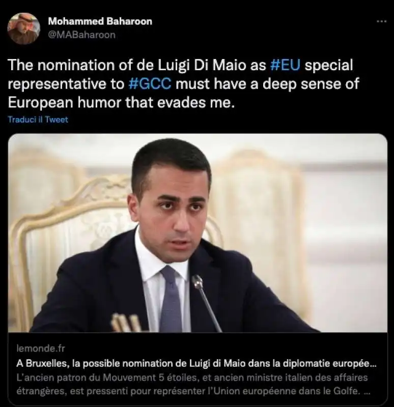 IL TWEET DI MOHAMMED BAHARON CONTRO LUIGI DI MAIO 