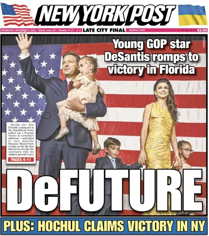 LA COPERTINA DEL NEW YORK POST SULLA VITTORIA DI RON DESANTIS