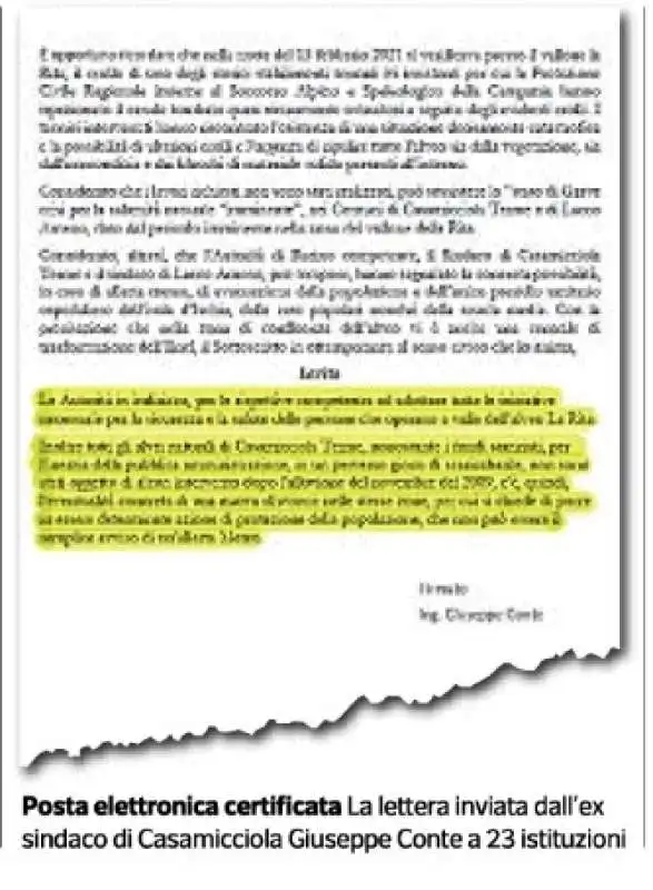 LA MAIL PEC INVIATA DALL EX SINDACO DI CASAMICCIOLA GIUSEPPE CONTE 