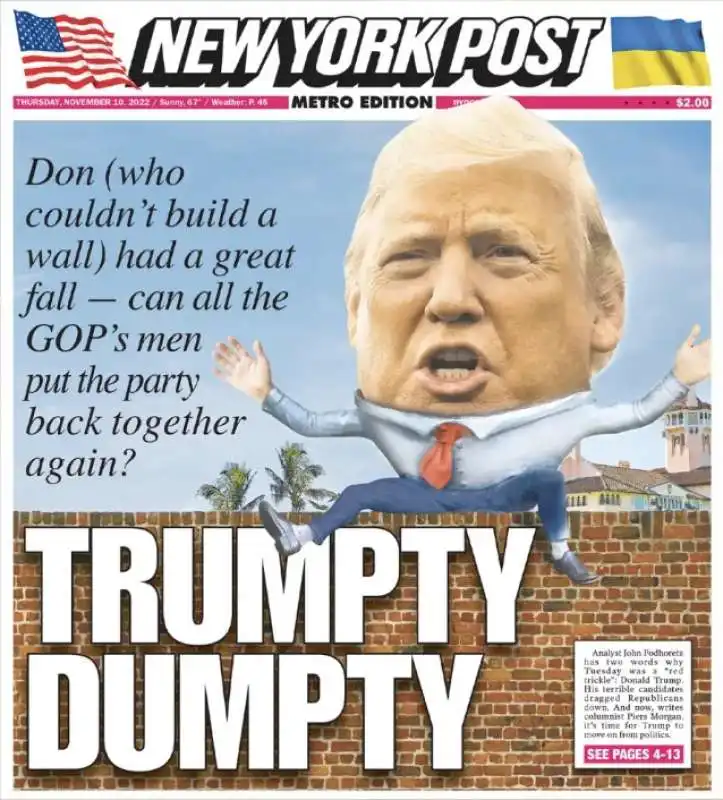 TRUMPTY DUMPTY - COPERTINA DEL NEW YORK POST CONTRO TRUMP 