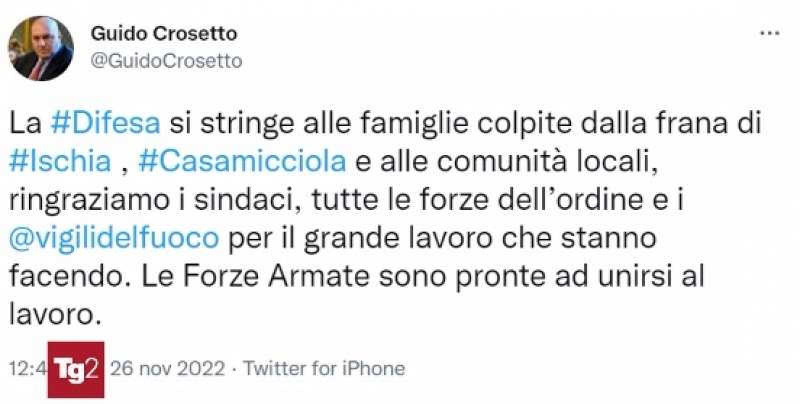 tweet di crosetto tg2