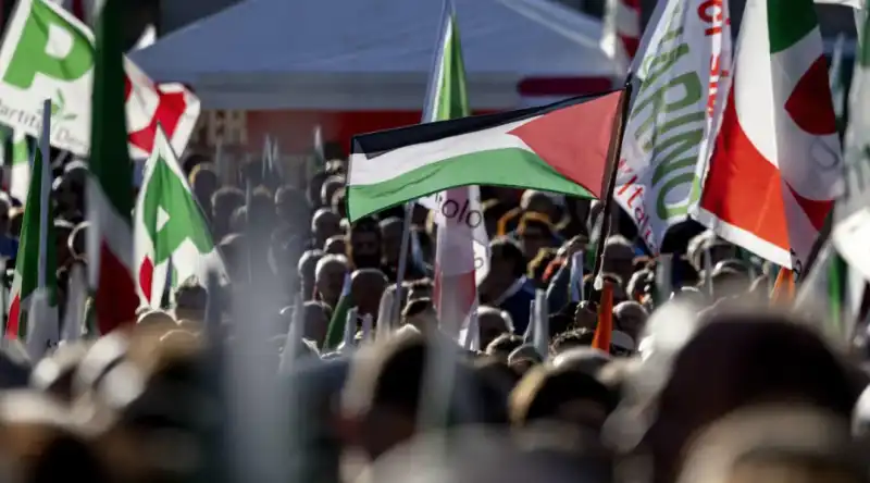 bandiere palestina alla manifestazione dem 