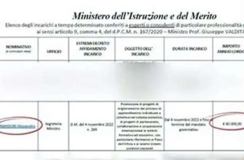 CONTRATTO DI ALESSANDRO AMADORI CON IL MINISTERO DELL ISTRUZIONE