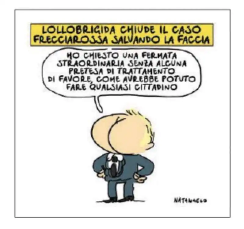 FRANCESCO LOLLOBRIGIDA E LA FERMATA DEL FRECCIAROSSA A CIAMPINO - VIGNETTA BY NATANGELO 