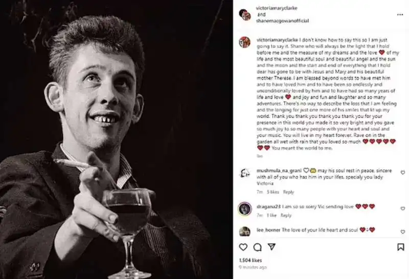 il messaggio della morte di shane macgowan sul profilo instagram della moglie    