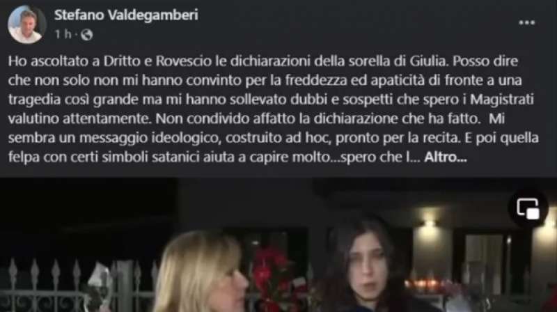 IL POST DI STEFANO VALDEGAMBERI SU ELENA CECCHETTIN