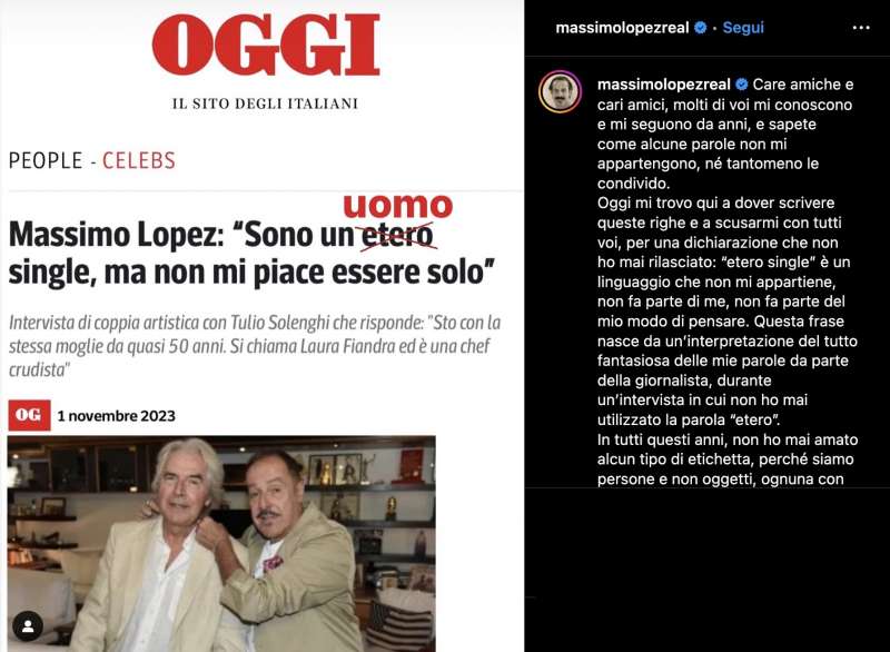 MASSIMO LOPEZ NON VUOLE ESSERE ETICHETTATO COME ETERO