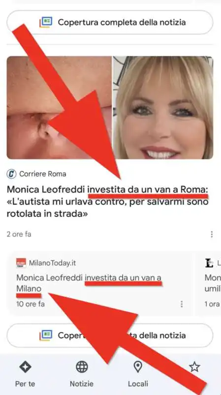 monica leoffredi investita due volte 