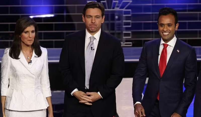 nikki haley, ron desantis, vivek ramaswamy dibattito repubblicano a miami